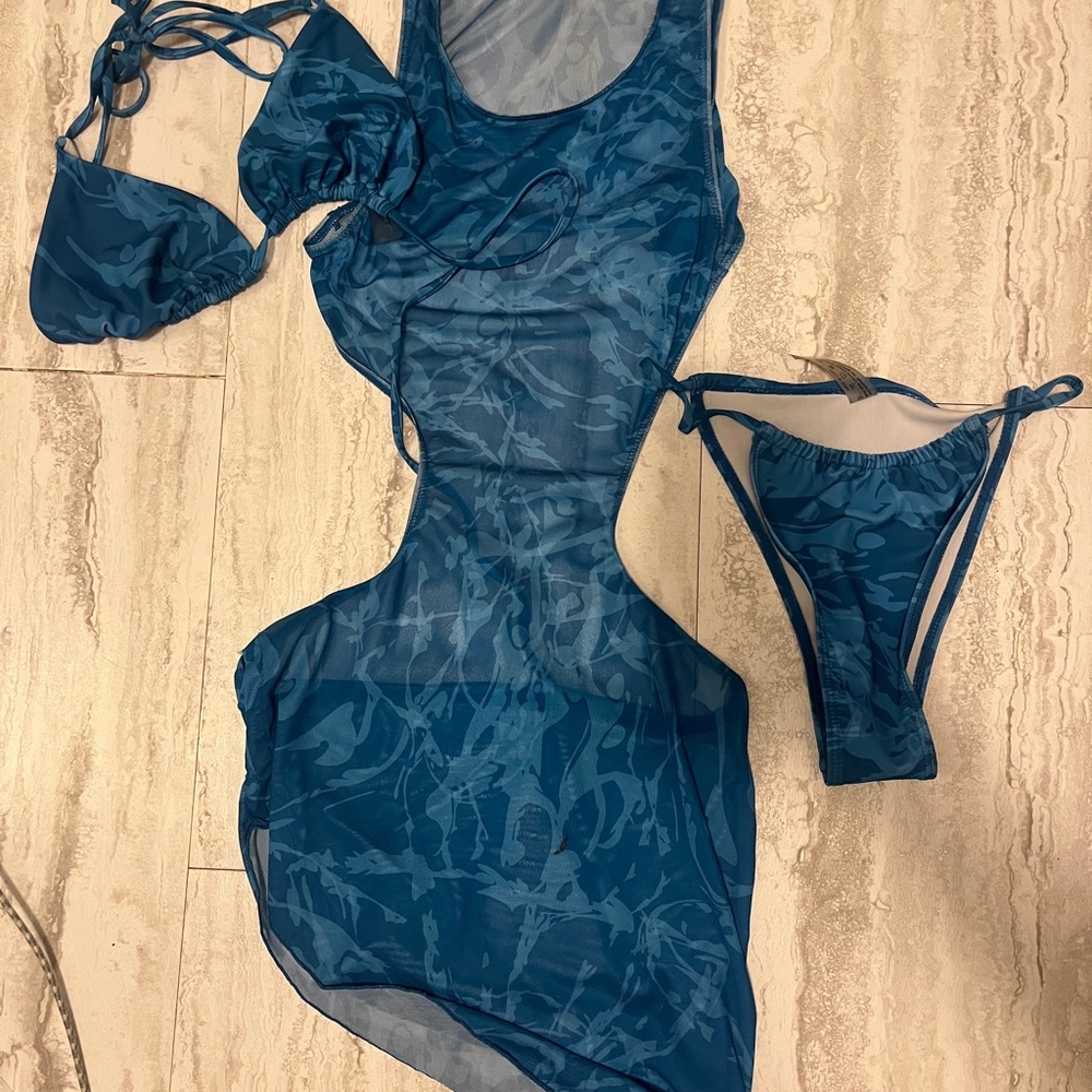 Blue Sheer Bikini and Cover Up